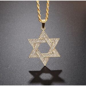 LARGE pendant Jewish Star crystals Magen David Necklace for Men and Women Gold